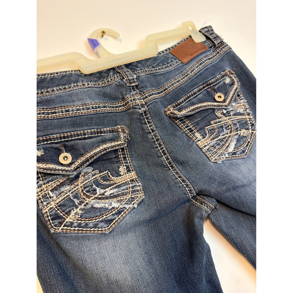 Maurices 13/14 Long Bootcut Jeans Western Y2K Flap Pocket Stretch Denim